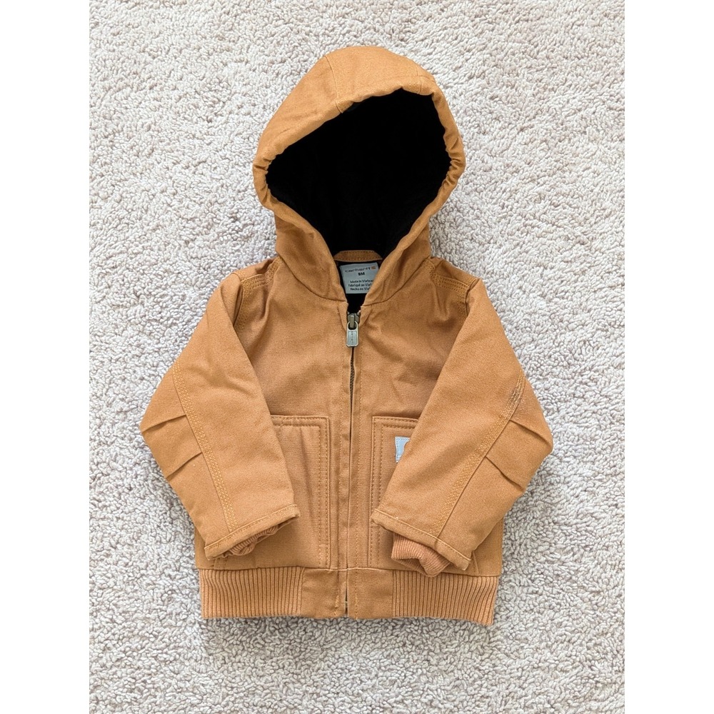 Carhartt Duck Active Jacket Hooded Size Infant 6 Months Quilted Brown Workwear